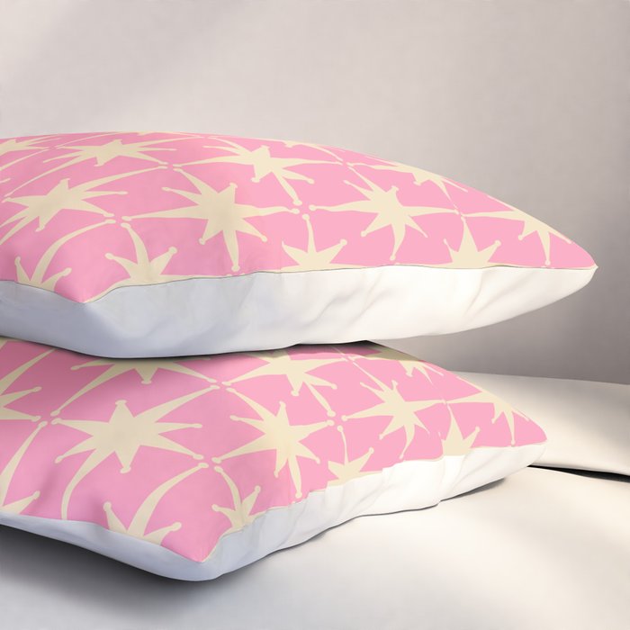 Midcentury Modern Atomic Age Starburst Star Pattern in Pink and Cream Pillow Sham Gallery Image 3