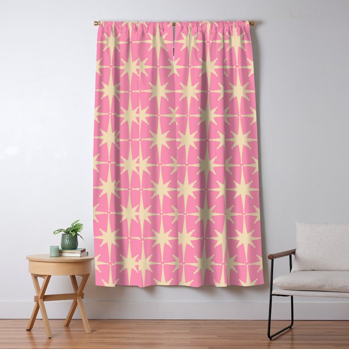 Midcentury Modern Atomic Age Starburst Star Pattern in Pink and Cream Window Curtain Gallery Image 1