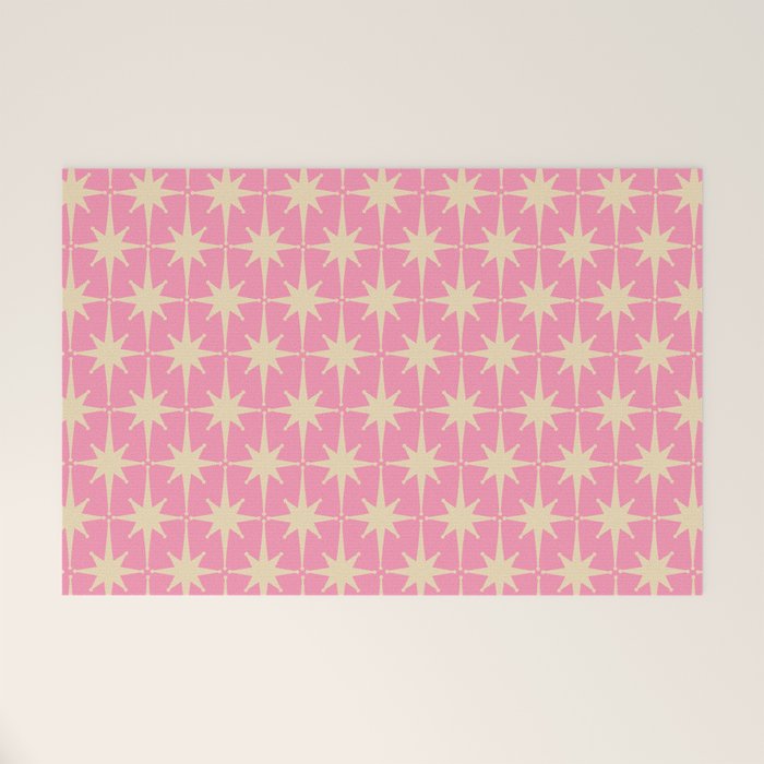Midcentury Modern Atomic Age Starburst Star Pattern in Pink and Cream Welcome Mat Gallery Image 1