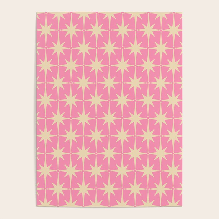 Midcentury Modern Atomic Age Starburst Star Pattern in Pink and Cream Poster Gallery Image 4