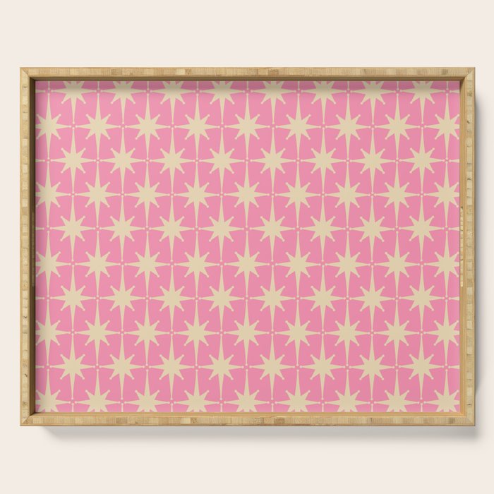 Midcentury Modern Atomic Age Starburst Star Pattern in Pink and Cream Serving Tray Gallery Image 1