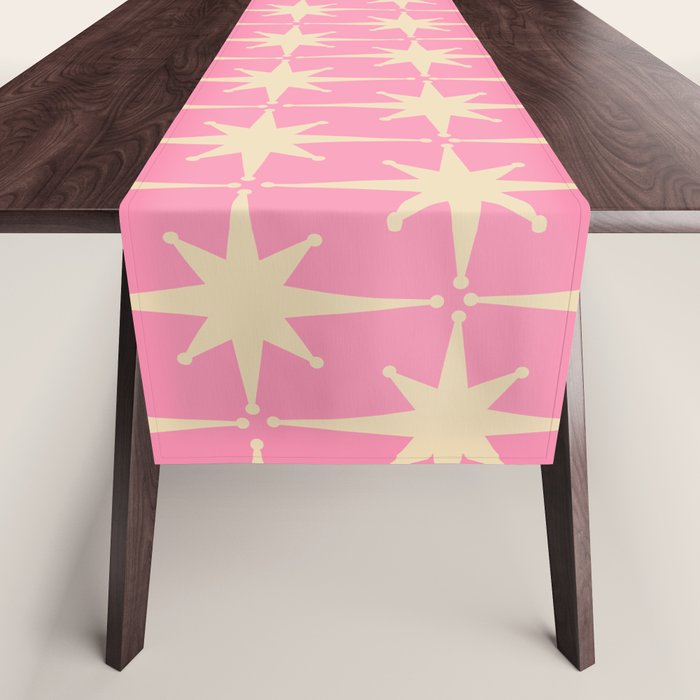 Midcentury Modern Atomic Age Starburst Star Pattern in Pink and Cream Table Runner Gallery Image 1