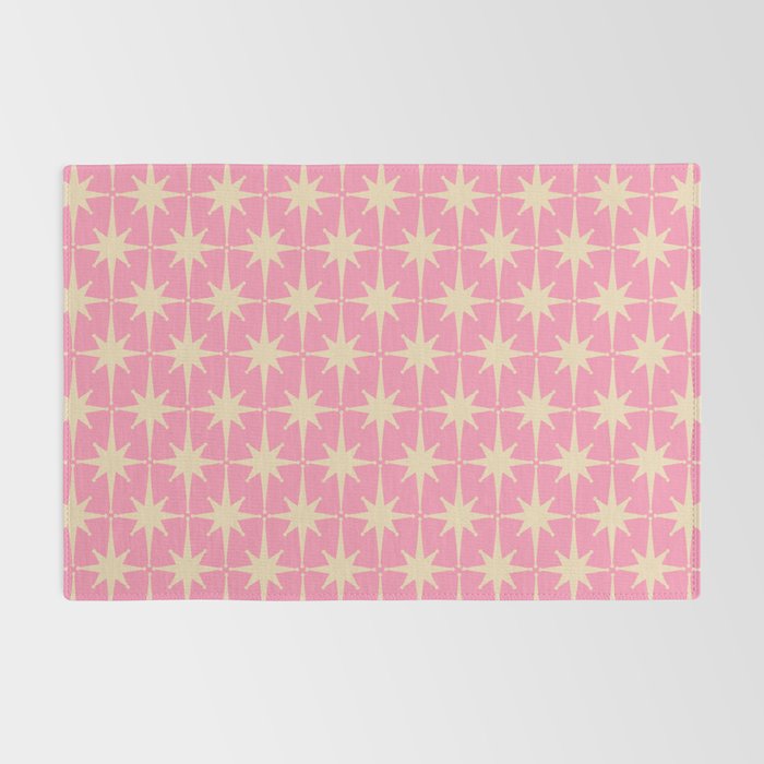 Midcentury Modern Atomic Age Starburst Star Pattern in Pink and Cream Rug Gallery Image 2