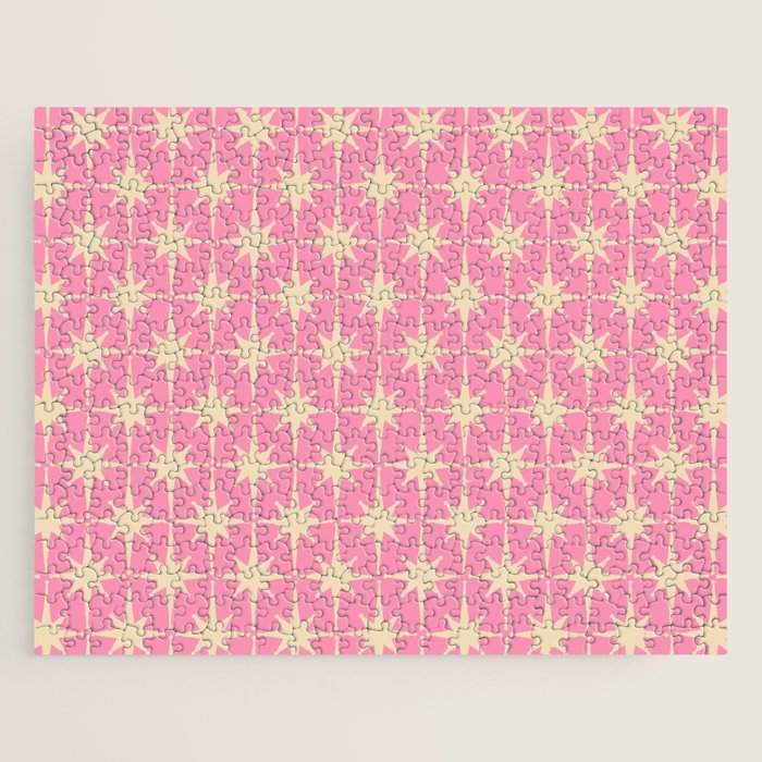 Midcentury Modern Atomic Age Starburst Star Pattern in Pink and Cream Jigsaw Puzzle Gallery Image 1