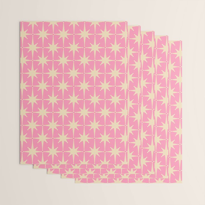 Midcentury Modern Atomic Age Starburst Star Pattern in Pink and Cream Wrapping Paper Gallery Image 3