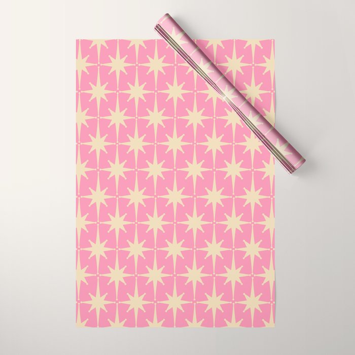 Midcentury Modern Atomic Age Starburst Star Pattern in Pink and Cream Wrapping Paper Gallery Image 1