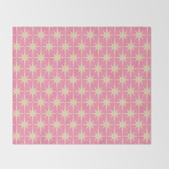Midcentury Modern Atomic Age Starburst Star Pattern in Pink and Cream Throw Blanket Gallery Image 2