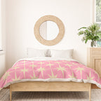 Midcentury Modern Atomic Age Starburst Star Pattern in Pink and Cream Duvet Cover Gallery Image 3