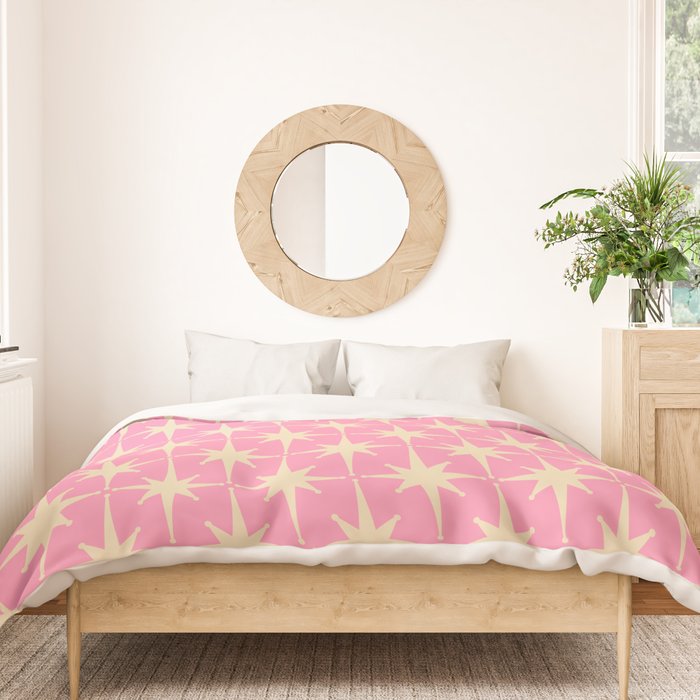 Midcentury Modern Atomic Age Starburst Star Pattern in Pink and Cream Duvet Cover Gallery Image 3