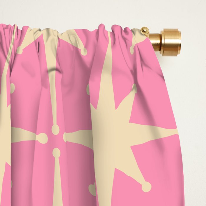 Midcentury Modern Atomic Age Starburst Star Pattern in Pink and Cream Window Curtain Gallery Image 2