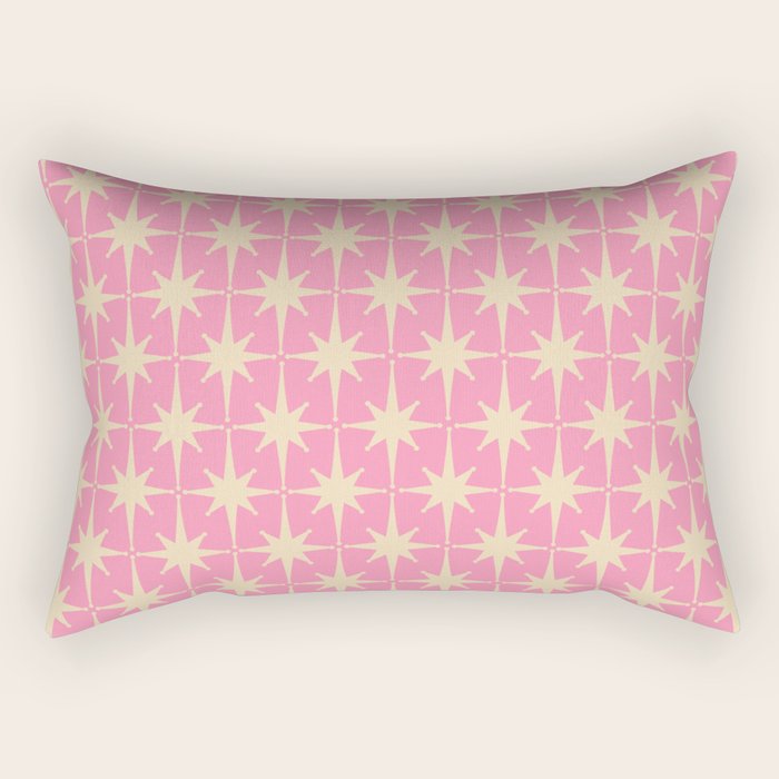 Midcentury Modern Atomic Age Starburst Star Pattern in Pink and Cream Rectangular Pillow Gallery Image 1
