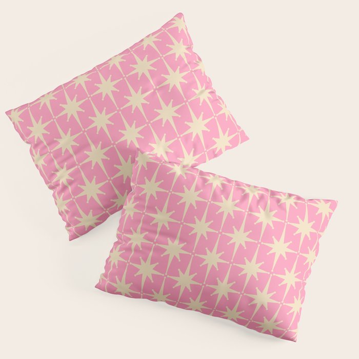 Midcentury Modern Atomic Age Starburst Star Pattern in Pink and Cream Pillow Sham Gallery Image 1