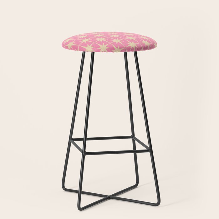 Midcentury Modern Atomic Age Starburst Star Pattern in Pink and Cream Stool Gallery Image 1