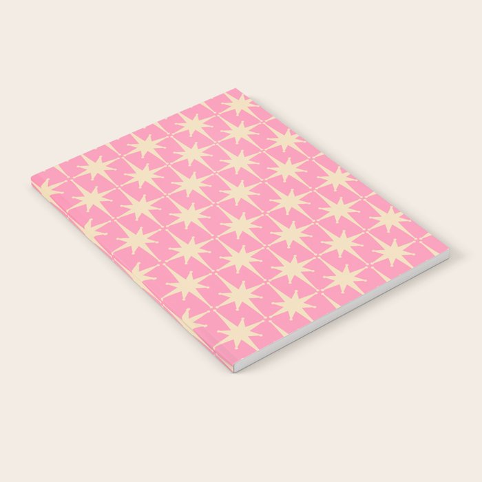 Midcentury Modern Atomic Age Starburst Star Pattern in Pink and Cream Notebook Gallery Image 2