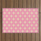 Midcentury Modern Atomic Age Starburst Star Pattern in Pink and Cream Outdoor Rug Gallery Image 1