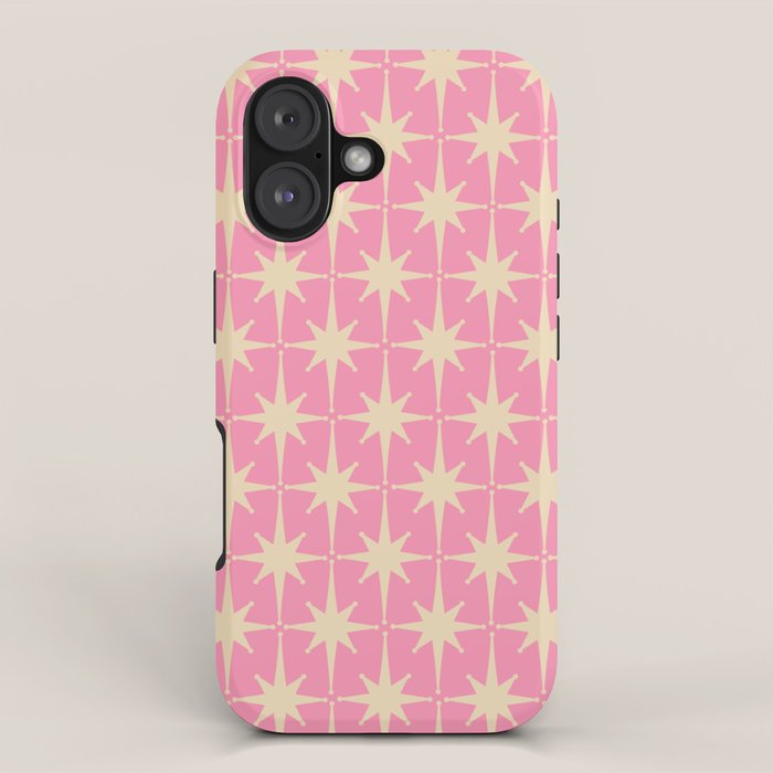 Midcentury Modern Atomic Age Starburst Star Pattern in Pink and Cream iPhone Case Gallery Image 1