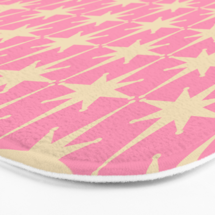 Midcentury Modern Atomic Age Starburst Star Pattern in Pink and Cream Bath Mat Gallery Image 3