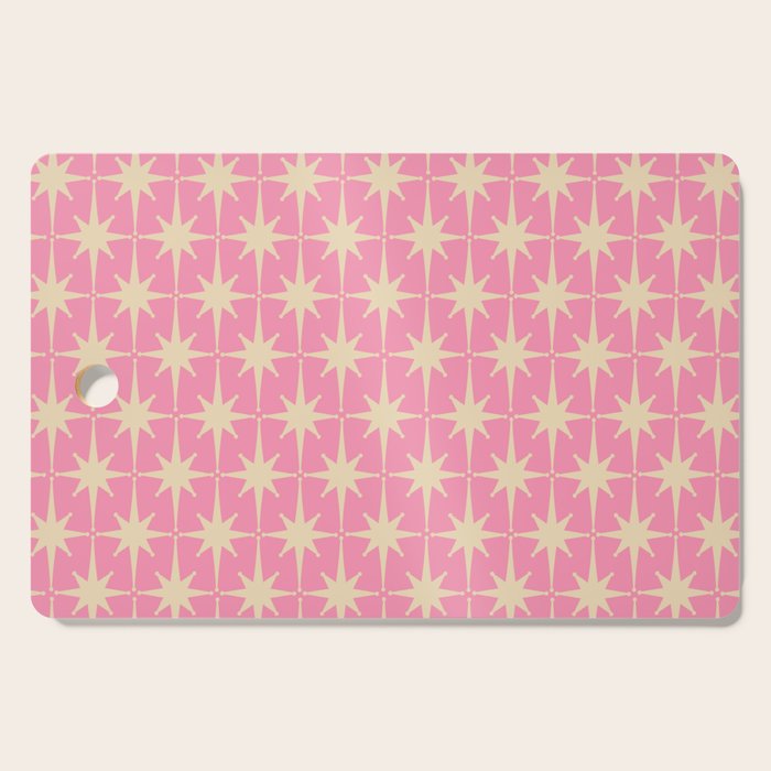 Midcentury Modern Atomic Age Starburst Star Pattern in Pink and Cream Cutting Board Gallery Image 1