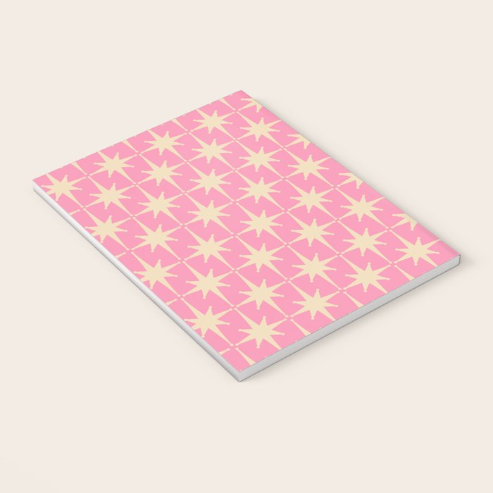Midcentury Modern Atomic Age Starburst Star Pattern in Pink and Cream Notebook Gallery Image 3