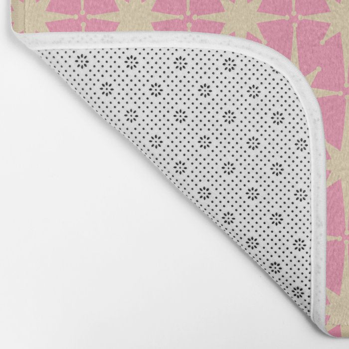 Midcentury Modern Atomic Age Starburst Star Pattern in Pink and Cream Bath Mat Gallery Image 2