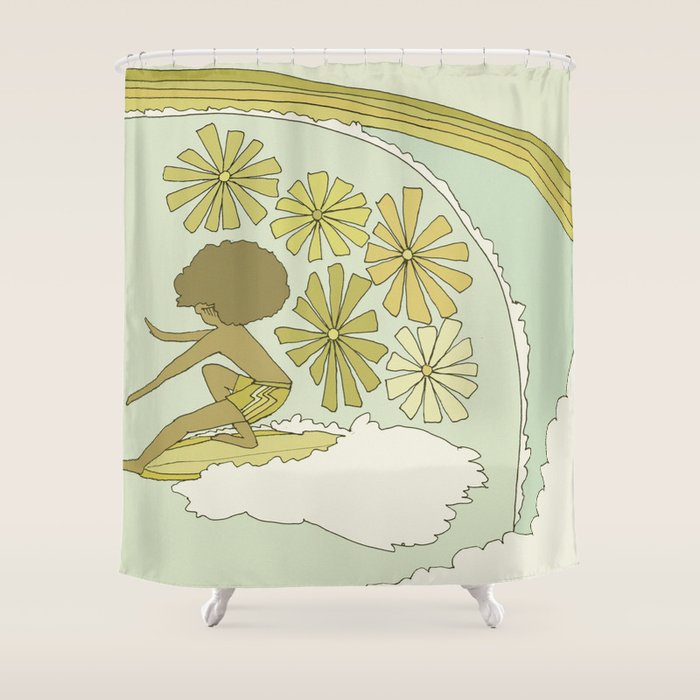 retro 70s surf like buttons // retro surf art by surfy birdy Shower Curtain Gallery Image 1