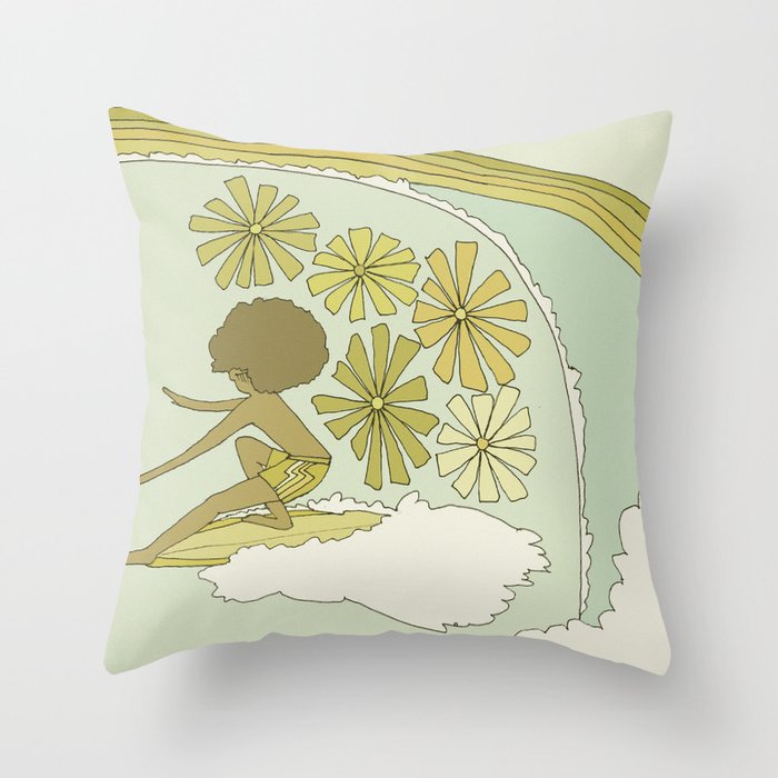 retro 70s surf like buttons // retro surf art by surfy birdy Throw Pillow Gallery Image 1