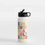 Sun Surf Sea Salt Sand Typography - Retro Rainbow Water Bottle Gallery Image 1