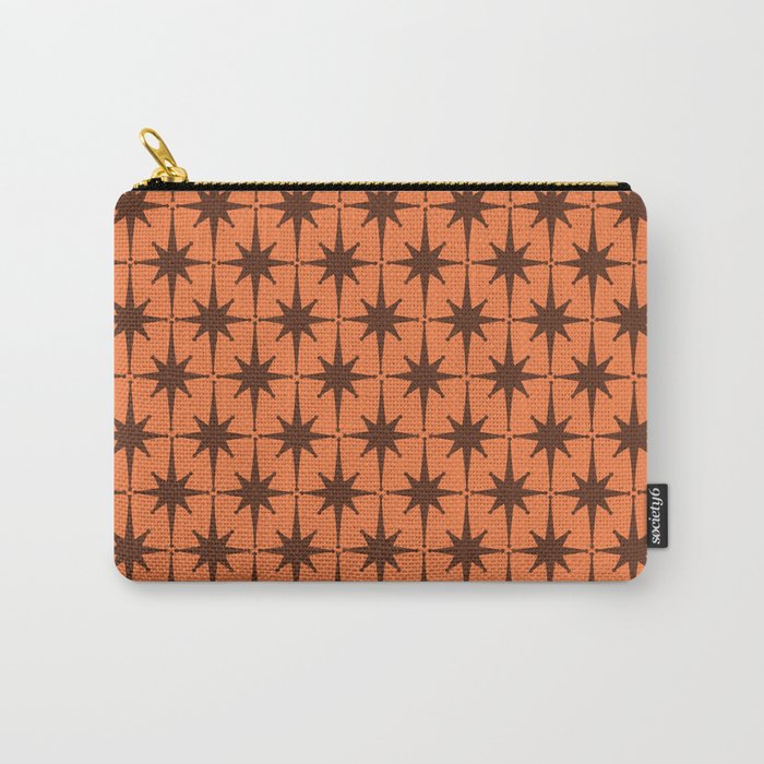Midcentury Modern Atomic Starburst Pattern in Retro Orange and Brown  Carry All Pouch Gallery Image 1