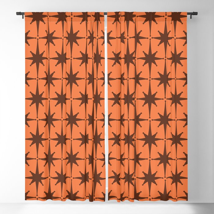 Midcentury Modern Atomic Starburst Pattern in Retro Orange and Brown  Window Curtain Gallery Image 5