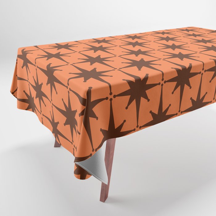 Midcentury Modern Atomic Starburst Pattern in Retro Orange and Brown  Tablecloth Gallery Image 1