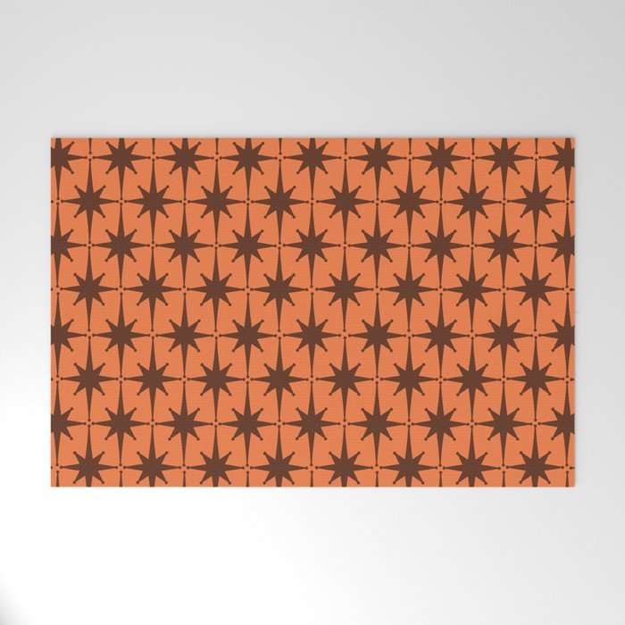 Midcentury Modern Atomic Starburst Pattern in Retro Orange and Brown  Welcome Mat Gallery Image 1