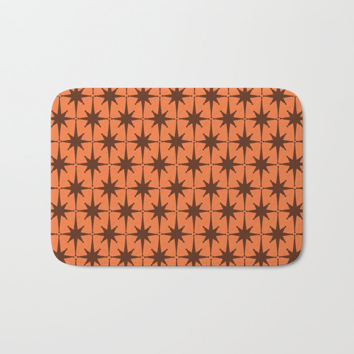 Midcentury Modern Atomic Starburst Pattern in Retro Orange and Brown  Bath Mat Gallery Image 1