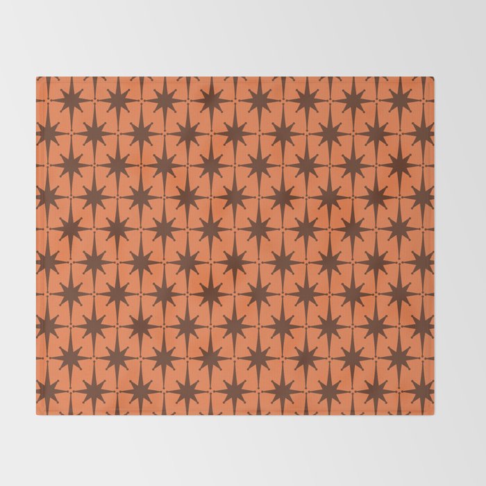 Midcentury Modern Atomic Starburst Pattern in Retro Orange and Brown  Throw Blanket Gallery Image 2