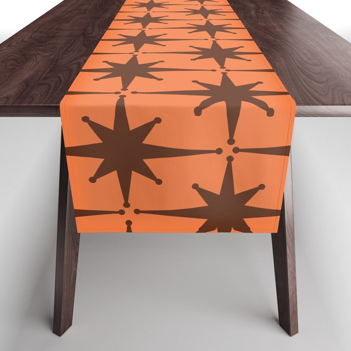 Midcentury Modern Atomic Starburst Pattern in Retro Orange and Brown  Table Runner Gallery Image 1