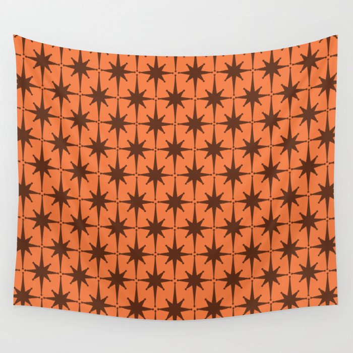 Midcentury Modern Atomic Starburst Pattern in Retro Orange and Brown  Wall Tapestry Gallery Image 4