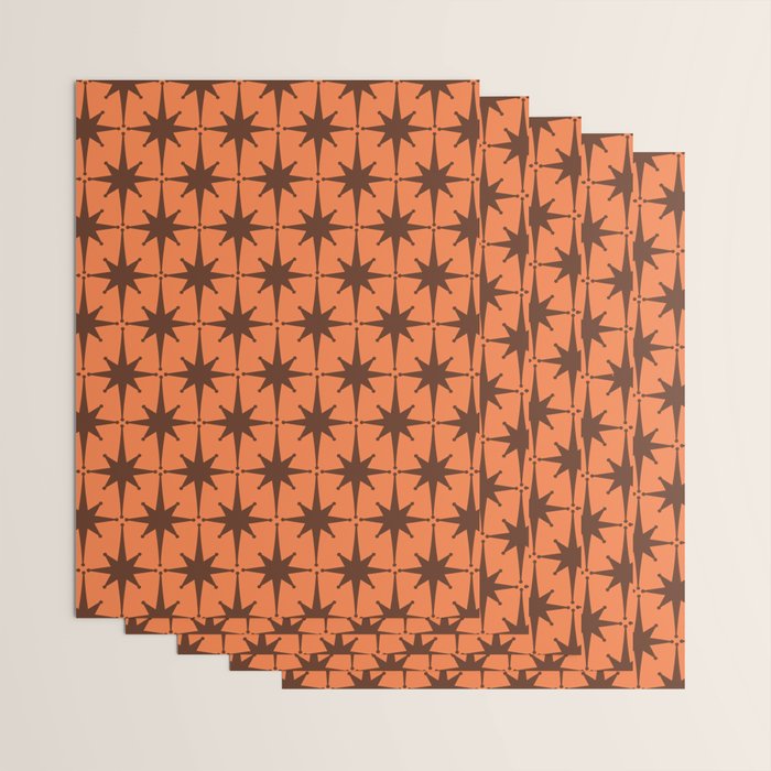 Midcentury Modern Atomic Starburst Pattern in Retro Orange and Brown  Wrapping Paper Gallery Image 3