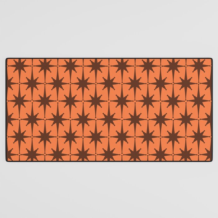 Midcentury Modern Atomic Starburst Pattern in Retro Orange and Brown  Desk Mat Gallery Image 3