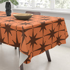 Midcentury Modern Atomic Starburst Pattern in Retro Orange and Brown  Tablecloth Gallery Image 3