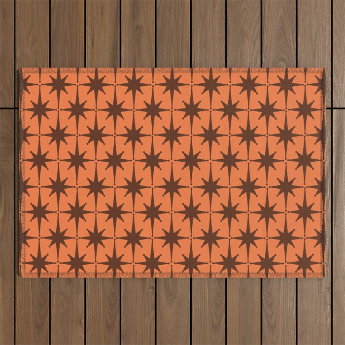 Midcentury Modern Atomic Starburst Pattern in Retro Orange and Brown  Outdoor Rug Gallery Image 1