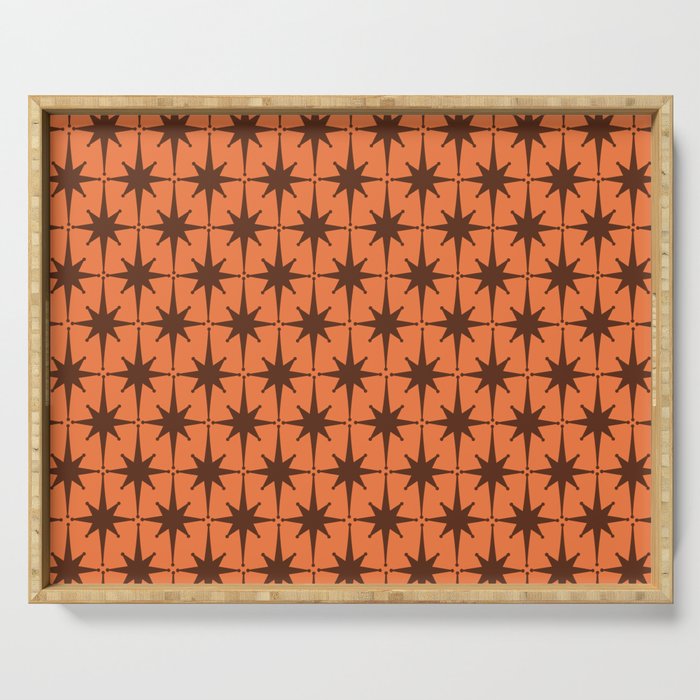 Midcentury Modern Atomic Starburst Pattern in Retro Orange and Brown  Serving Tray Gallery Image 1