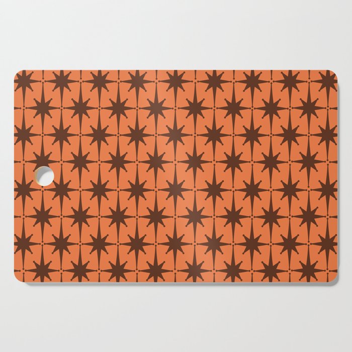 Midcentury Modern Atomic Starburst Pattern in Retro Orange and Brown  Cutting Board Gallery Image 1