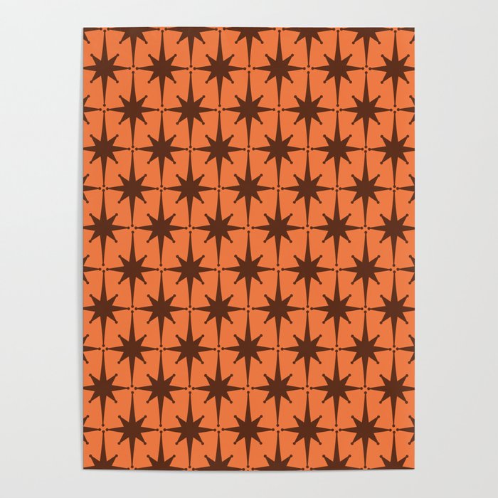 Midcentury Modern Atomic Starburst Pattern in Retro Orange and Brown  Poster Gallery Image 4