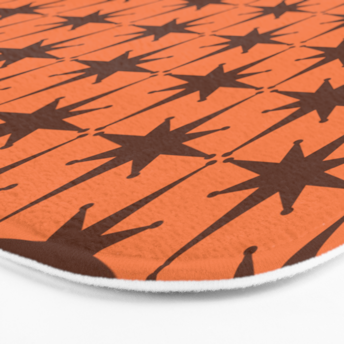 Midcentury Modern Atomic Starburst Pattern in Retro Orange and Brown  Bath Mat Gallery Image 3