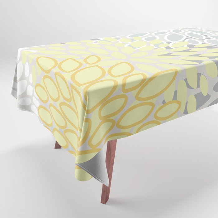 Floral Prints, Soft, Yellow and Gray, Modern Print Art Tablecloth Gallery Image 1