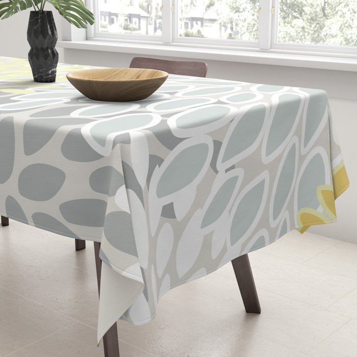 Floral Prints, Soft, Yellow and Gray, Modern Print Art Tablecloth Gallery Image 3
