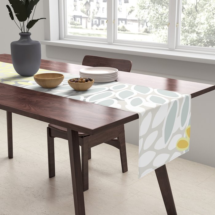 Floral Prints, Soft, Yellow and Gray, Modern Print Art Table Runner Gallery Image 2