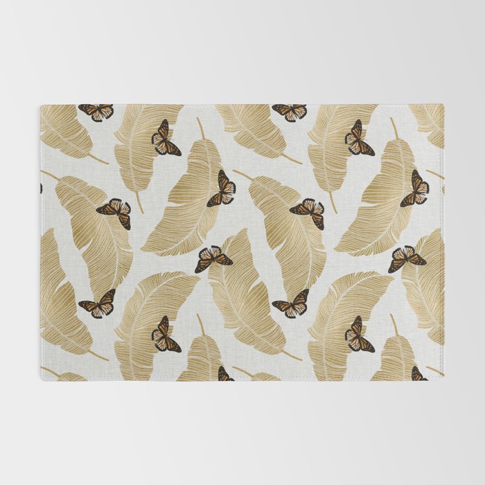 Butterfly & Palm Leaf, Gold Wall Art Rug Gallery Image 2