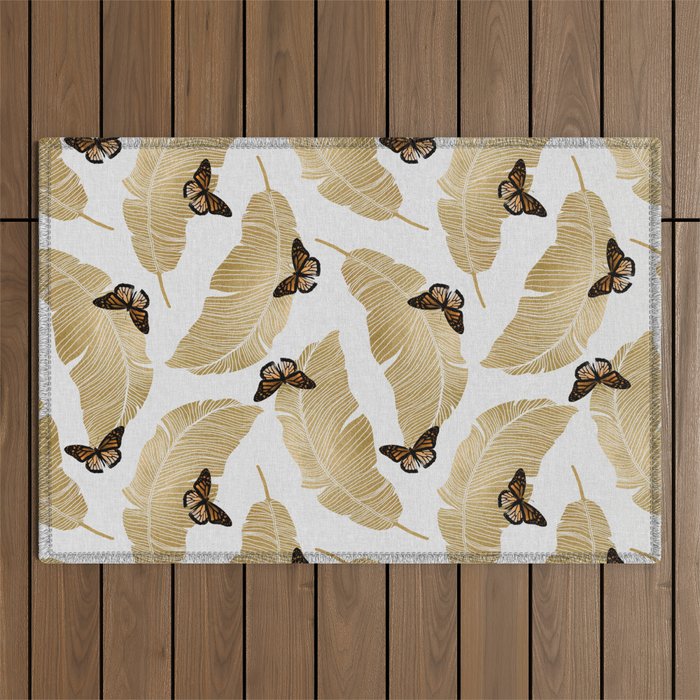 Butterfly & Palm Leaf, Gold Wall Art Outdoor Rug Gallery Image 1