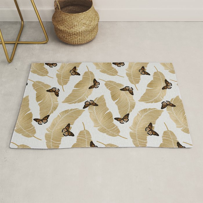 Butterfly & Palm Leaf, Gold Wall Art Rug Gallery Image 1