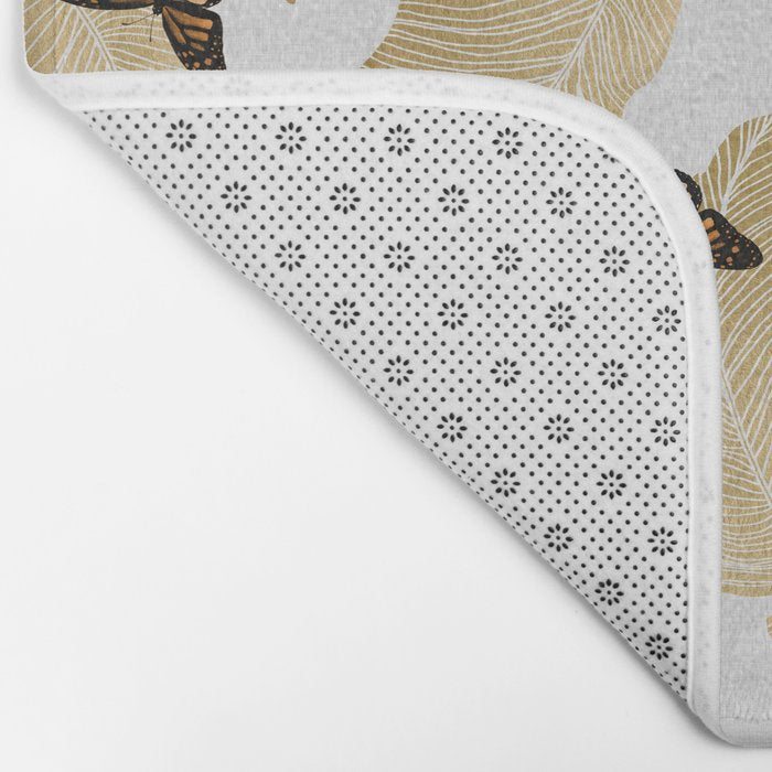 Butterfly & Palm Leaf, Gold Wall Art Bath Mat Gallery Image 2